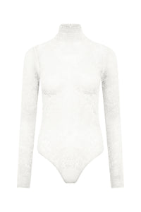 Feal Pointelle Knit Lace Bodysuit in Ivory Silk Merino Wool