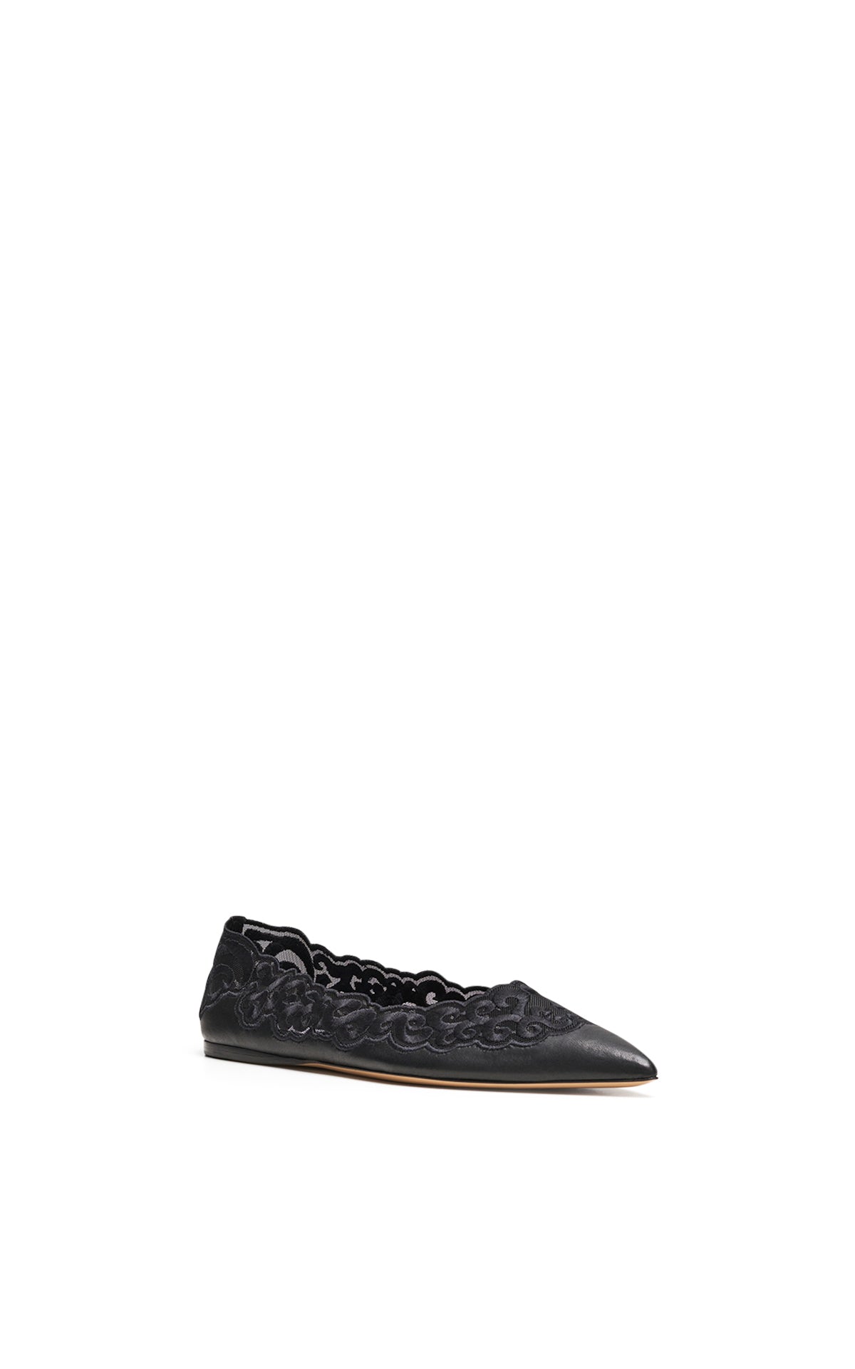 Ziva Flat Shoe in Black Nappa Leather and Silk Lace