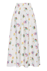 Penelope Mia's Flowers Maxi Skirt in Ivory Muli Printed Linen Twill
