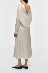 Rouge Fringe Scarf Dress in Ivory Silk