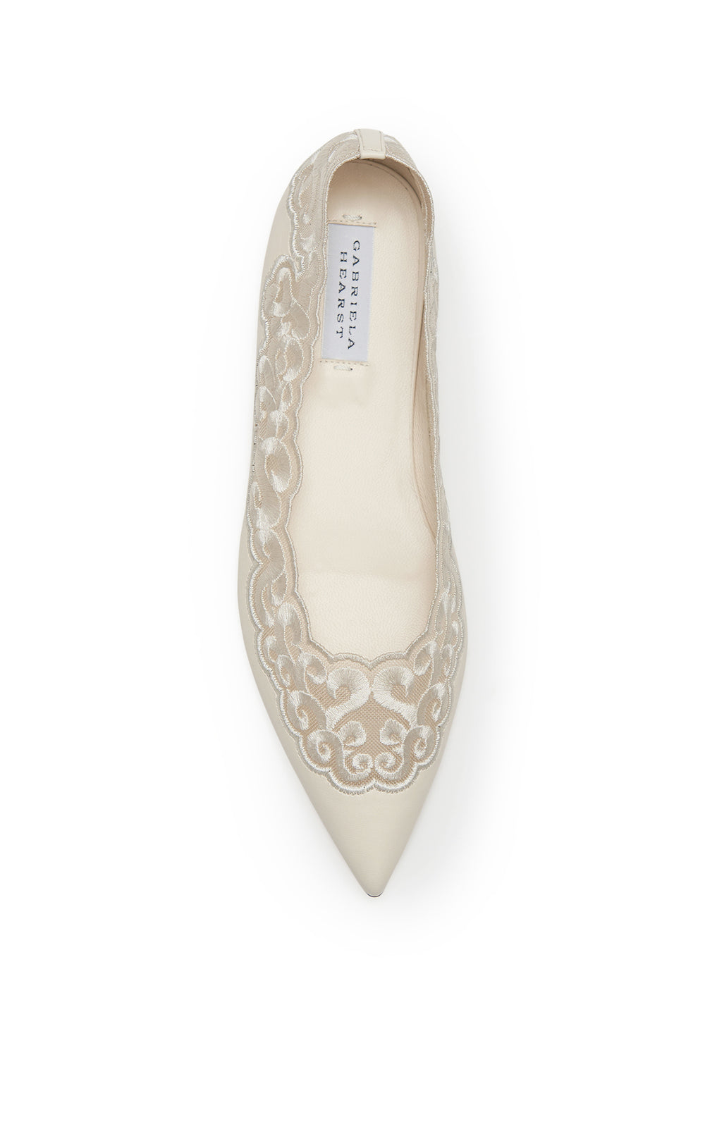 Ziva Flat Shoe in Ivory Nappa Leather and Silk Lace