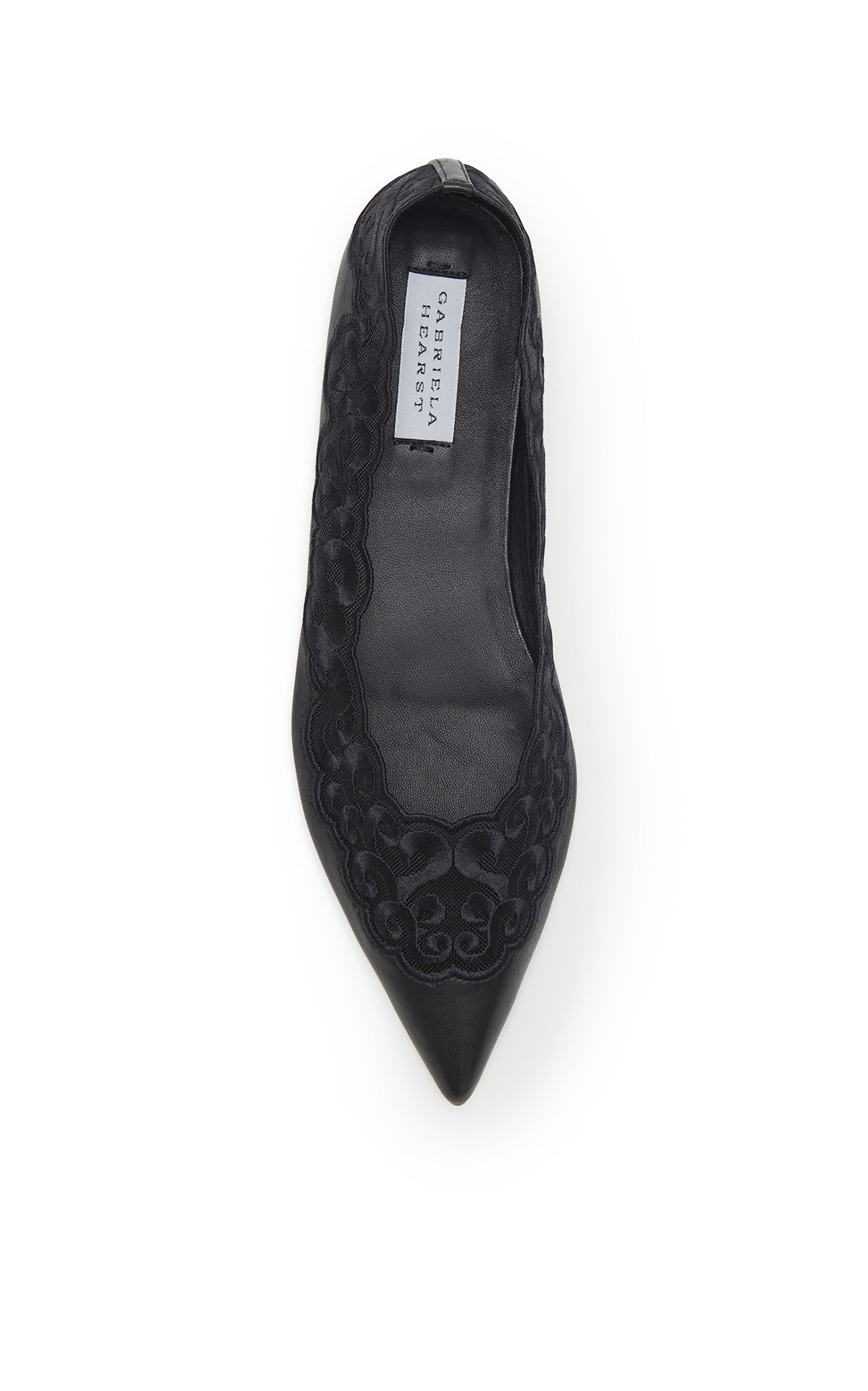 Ziva Flat Shoe in Black Nappa Leather and Silk Lace