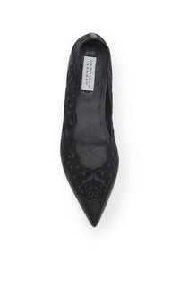 Ziva Flat Shoe in Black Nappa Leather and Silk Lace