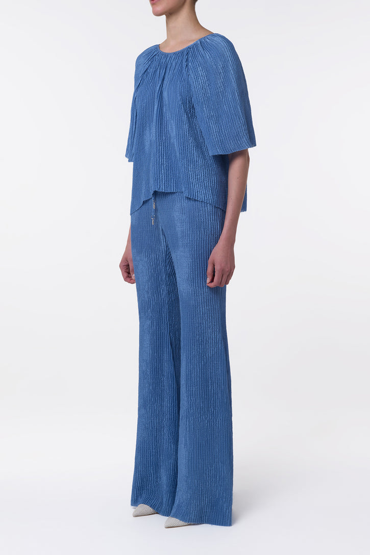 Nula Top in Sky Plisse Silk