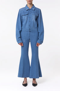 ライトブルーのリサイクルコットンリネンデニムのローランドジャケット