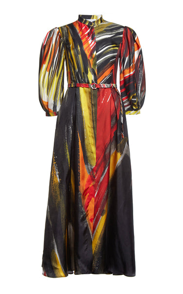 Dexter Pleated Shirtdress in Multi Printed Silk – Gabriela