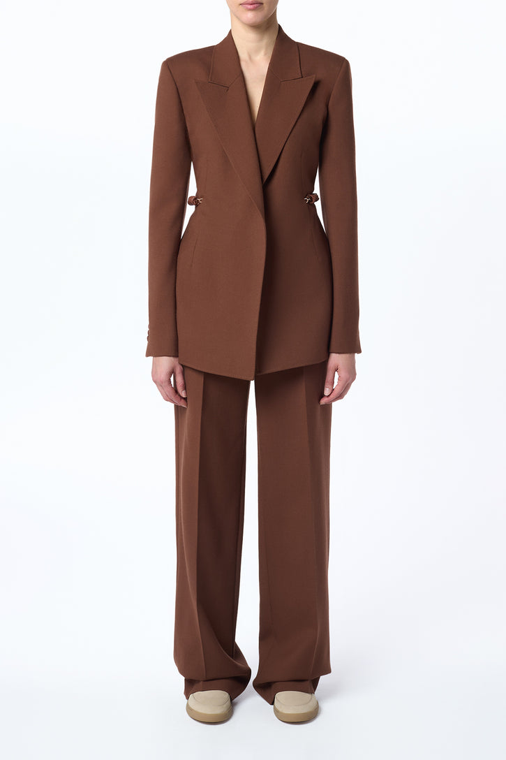Norman Wide-Leg Pant in Cognac Recycled Virgin Wool