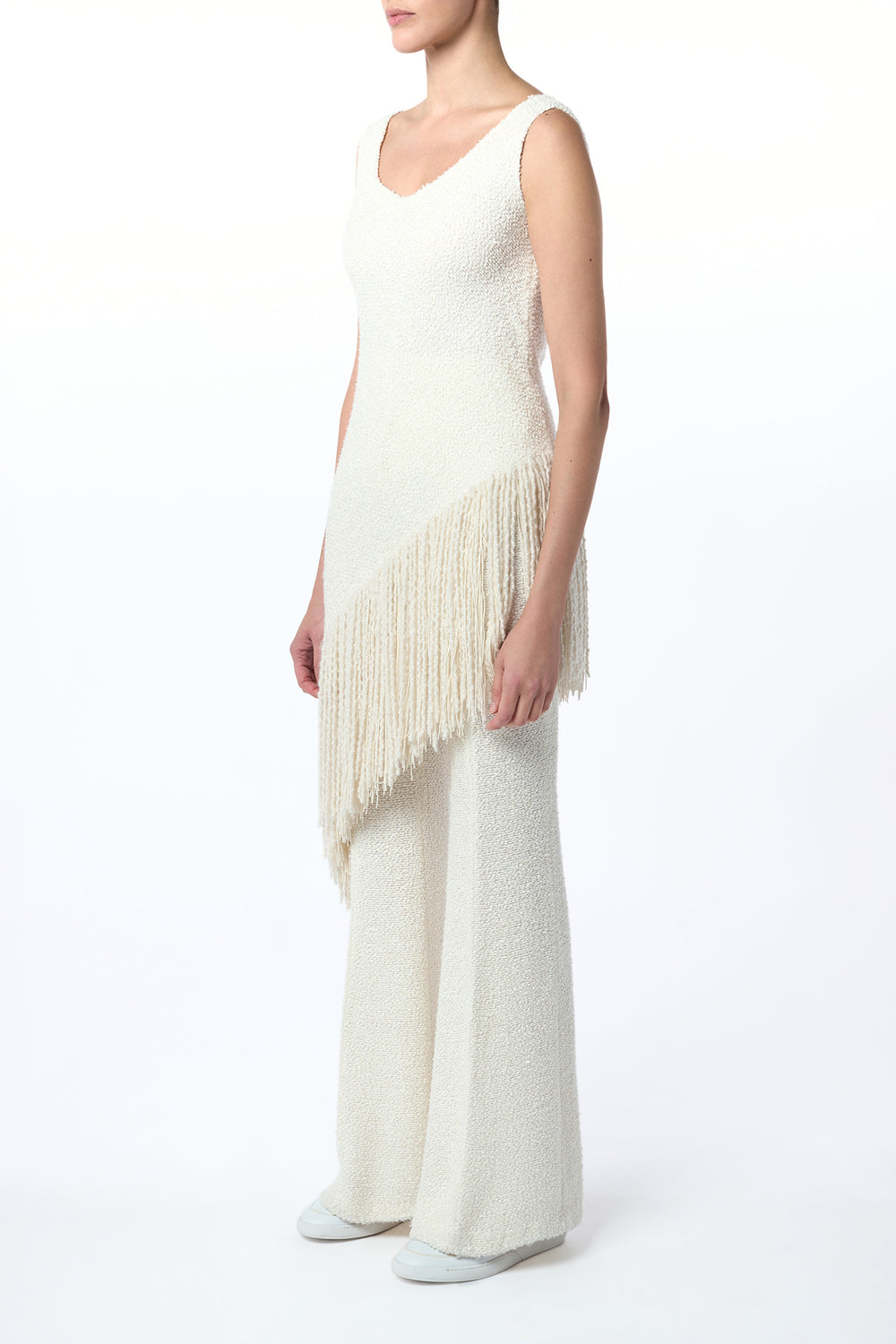 Ursin Fringe Top in Ivory Silk Boucle