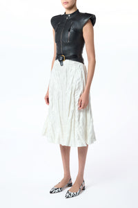 Athena Moto Midi Dress in Black Leather & Ivory Metallic Crinkled Silk