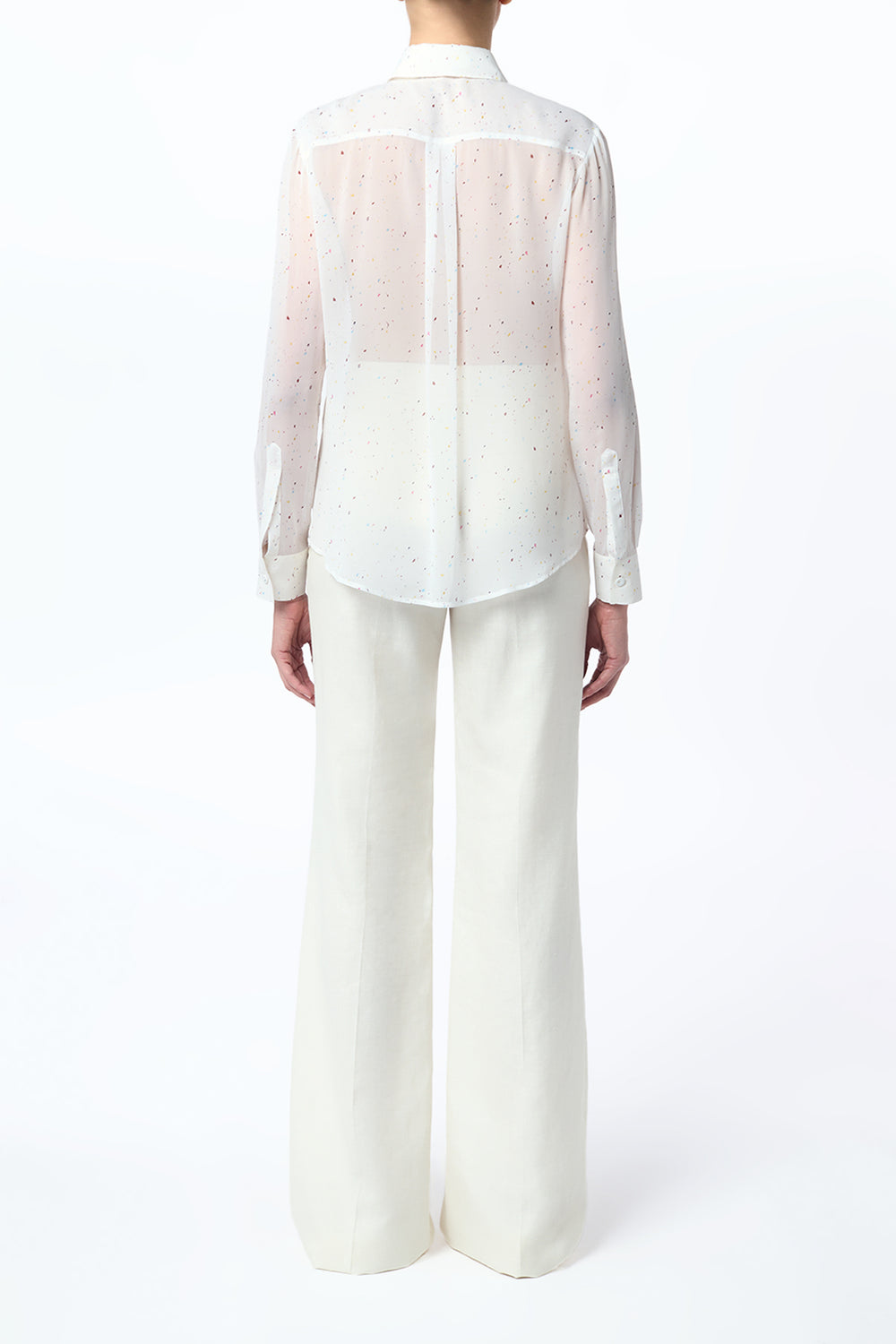 ブルーマルチプリントシルクツイルのアンリブラウス