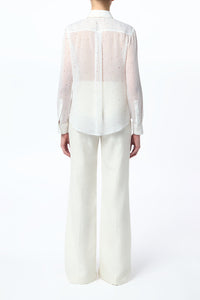 ブルーマルチプリントシルクツイルのアンリブラウス