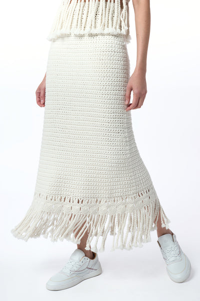 Macha Fringe Crochet Maxi Skirt in Ivory Cashmere – Gabriela Hearst