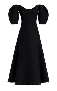 Buisier Dress in Black Wool Silk Cady