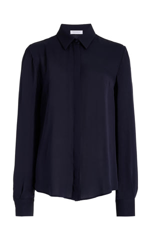Henri Blouse in Dark Navy Silk Georgette Twill