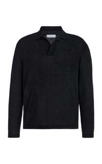 Frome Knit Polo in Black Cashmere