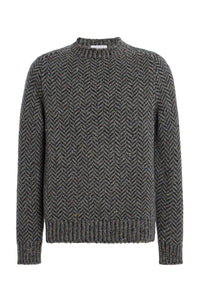 Sermo Knit Crewneck Sweater in Charcoal Multi Specked Aran Cashmere Herringbone