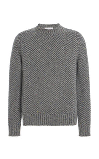 Sermo Knit Crewneck Sweater in Charcoal Multi Specked Aran Cashmere Herringbone