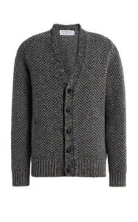Gentry Knit Cardigan in Charcoal Multi Specked Aran Cashmere Herringbone