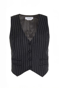 Zeta Vest in Grey Pinstripe Wool