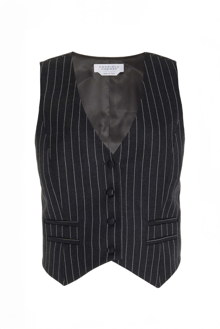 Zeta Vest in Grey Pinstripe Wool