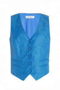 Coleridge Vest in Aventurine Blue Virgin Wool and Silk Linen Twill