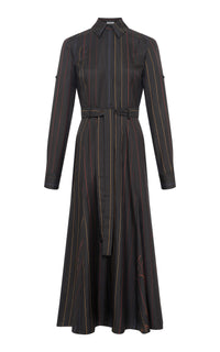 Galway Shirtdress in Charcoal Multi Pinstripe Silk Twill