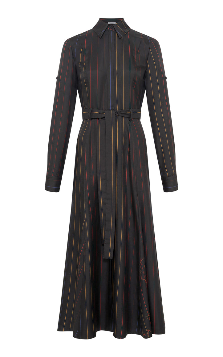 Galway Shirtdress in Charcoal Multi Pinstripe Silk Twill