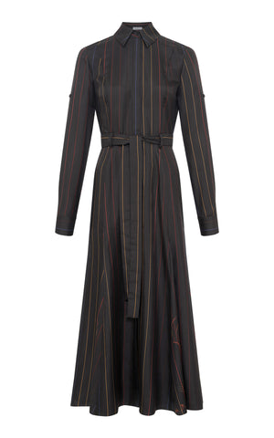 Galway Shirtdress in Charcoal Multi Pinstripe Silk Twill