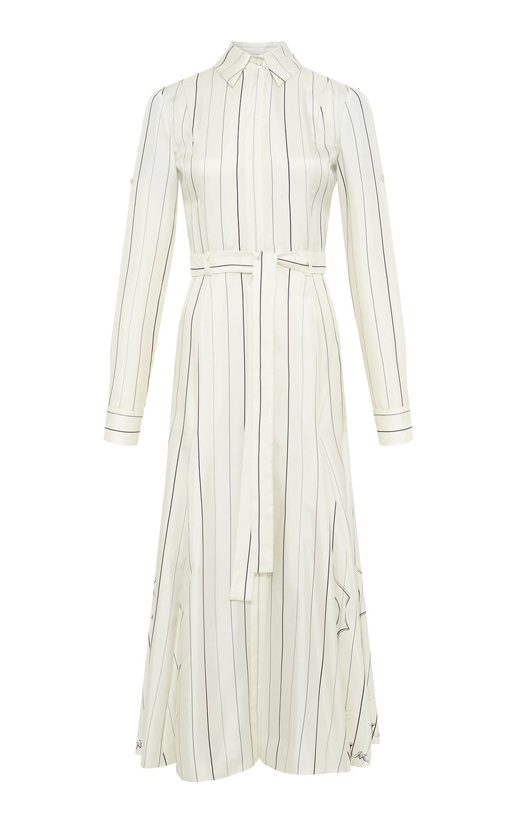 Galway Shirtdress in Ivory Multi Pinstripe Silk Twill