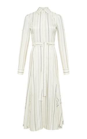 Galway Shirtdress in Ivory Multi Pinstripe Silk Twill
