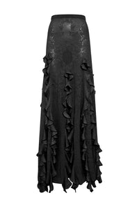 Garnet Pointelle Knit Lace Skirt in Black Silk Wool with Custom Ruffles