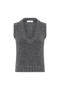 Cresset Knit Vest in Charcoal Multi Cashmere Herringbone
