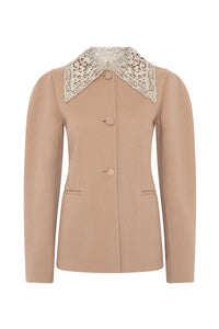 Daelan Jacket in Camel Double-face Recycled Cashmere with Suede Lace Collar