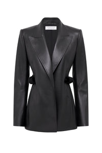 Epona Blazer in Black Leather with Recycled Fur Belt