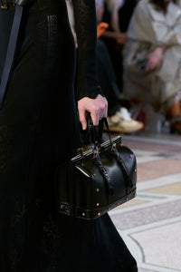 Dottor G Bag in Black Leather with Crocodile Leather Details