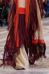 Egret Fringe Scarf in Camel Double-face Recycled Cashmere with Silk Macrame