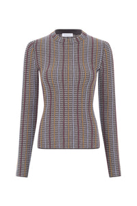 Pons Knit Sweater in Camel Multi Wool Silk Cashmere Houndstooth