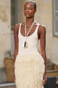 Elianor Fringe Knit Dress in Off White Cashmere