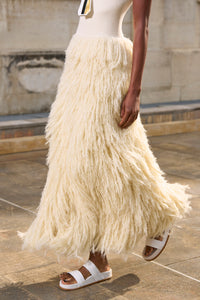 Elianor Fringe Knit Dress in Off White Cashmere