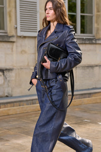 Lucian Jean in Indigo Blue Recycled Cotton Linen Denim & Textured Leather