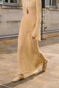 Elinea Knit Maxi Dress in Hay Silk Cashmere Linen