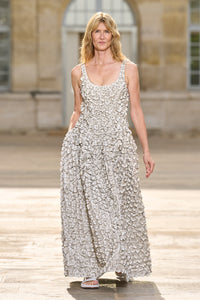 Ceolan Embroidered Floral Maxi Dress in White Leather