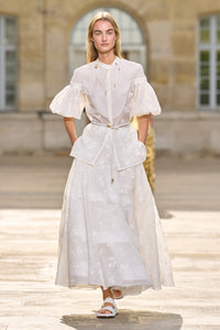 Sofia Mia's Flowers Blouse in Ivory Embroidered Silk Organza