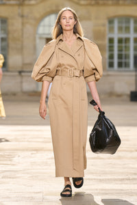 Aeon Puff Sleeve Trench Coat in Camel Sea Island Cotton Twill