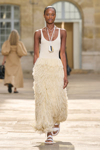 Elianor Fringe Knit Dress in Off White Cashmere