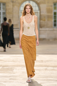 Off White Nur Knit Tank Top - Runway Look with Mustard Skirt | Gabriela Hearst