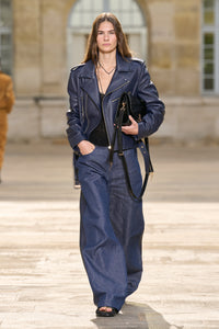 Lucian Jean in Indigo Blue Recycled Cotton Linen Denim & Textured Leather