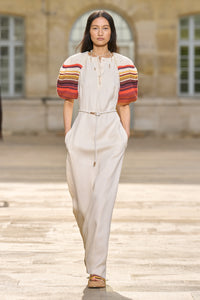 Nomo Puff Sleeve Maxi Dress in Ivory Textured Linen Twill