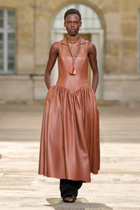 Isai Maxi Dress In Cognac Nappa Leather