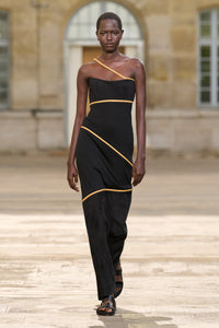 Tibor Rope Strapless Maxi Dress in Black Suede & Merino Wool